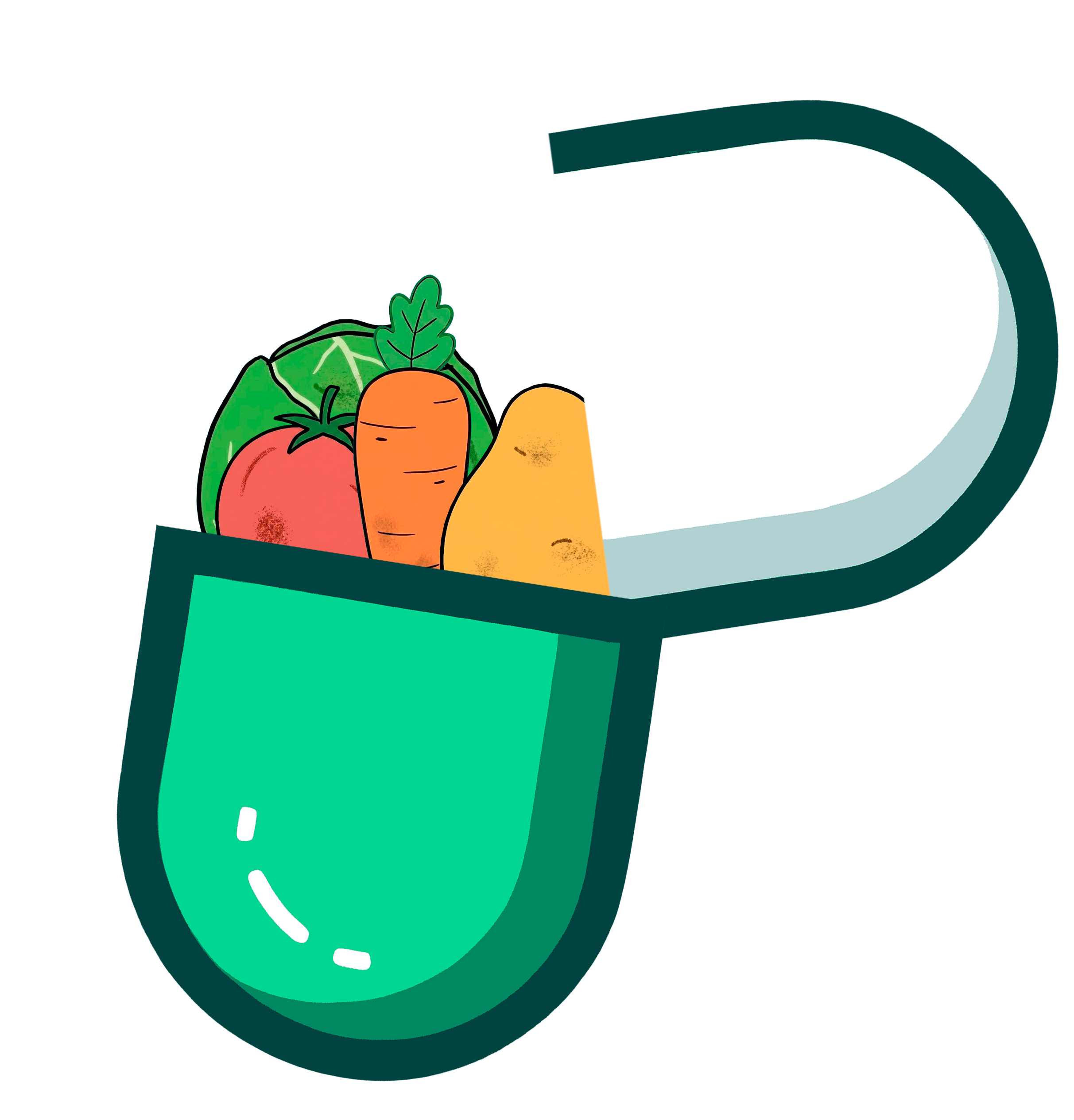 An open Pump.fun capsule filled with vegetables.