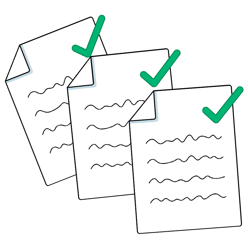 Three checklists with green checkmarks.